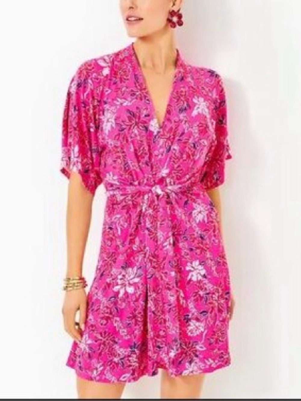 Lilly Pulitzer Wisteria Elbow Sleeve Dress Passion Fruit Pink Giraffic Sz 12